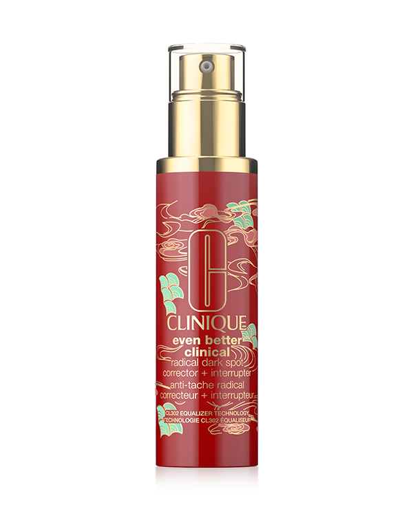 Lunar New Year Even Better Clinical™ Radical Dark Spot Corrector + Interrupter, Clinique&#039;s potent brightening serum, decorated with limited-edition packaging to celebrate Lunar New Year.